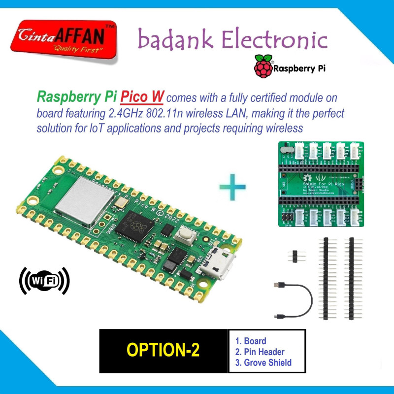 OPTION-2  Raspberry Pi PICO W  Grove Shield  Pin Header  USB Cable